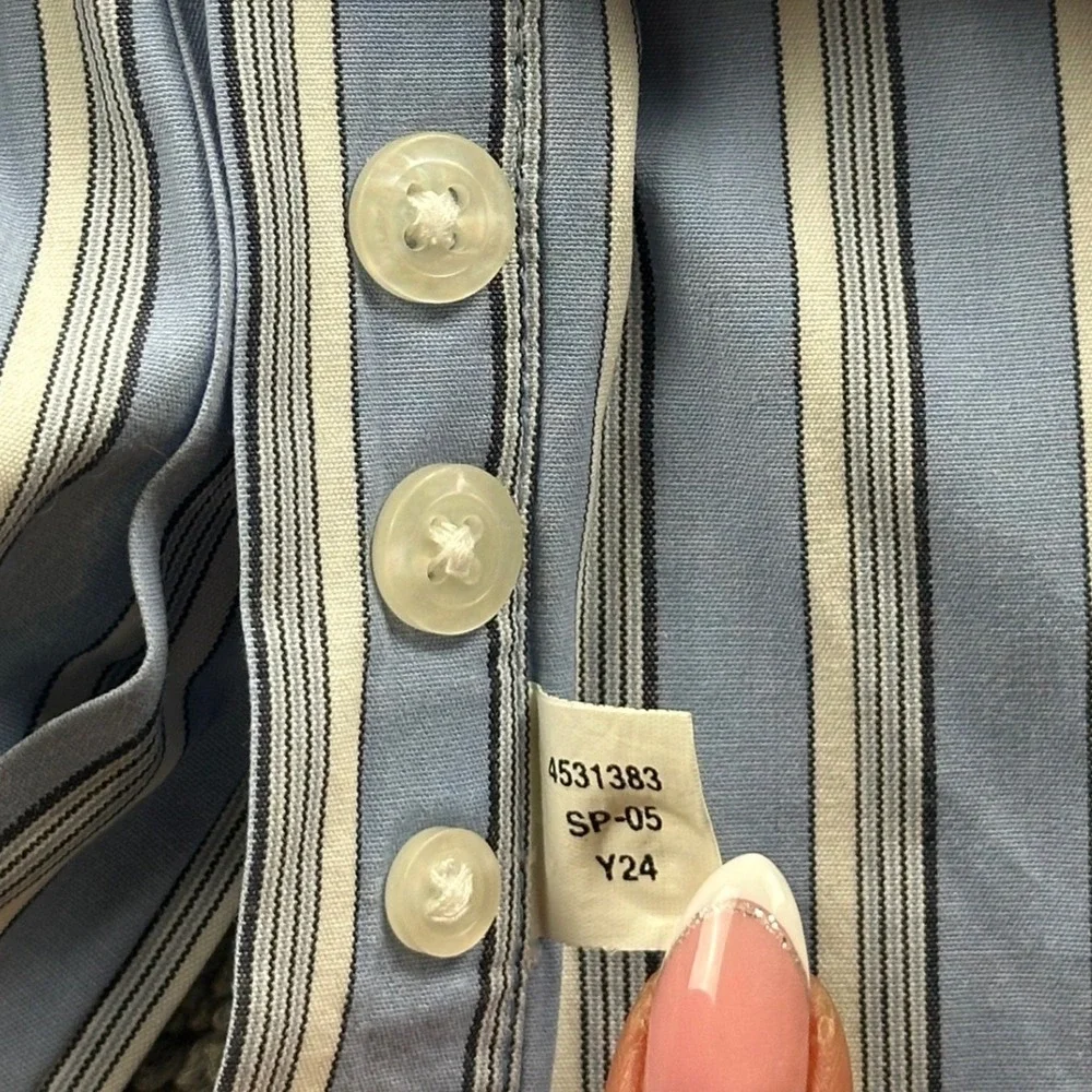 Y2K IZOD Button Front‎ Shirt Men XXL Blue White Striped Cotton Short Sleeve Work